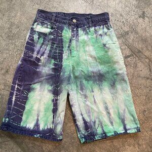 Vintage 80s 90s High Rise Tie Dye Paris Sport Club Denim Jean Shorts Womens 28